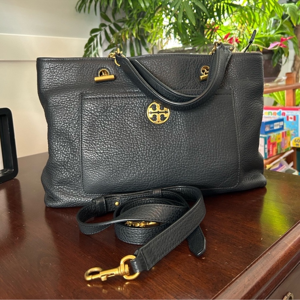 Tory Burch Black and Gold Structured Tote